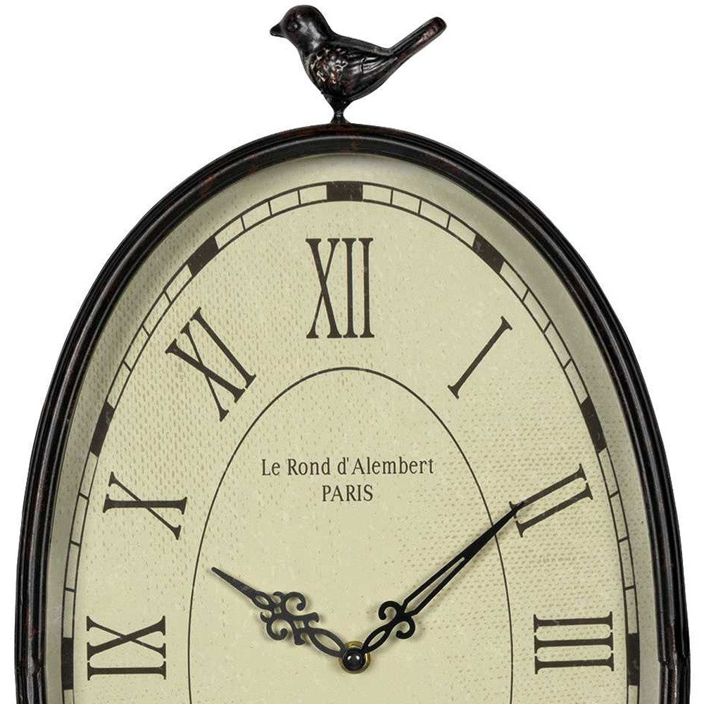 11" Oval Distressed Gunmetal Bird Analog Wall Clock