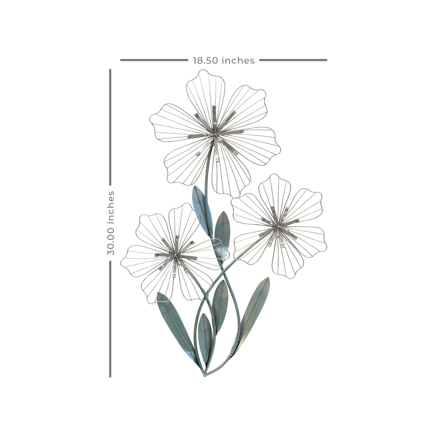 30" X 19" Silver Metal Flower Wall Decor