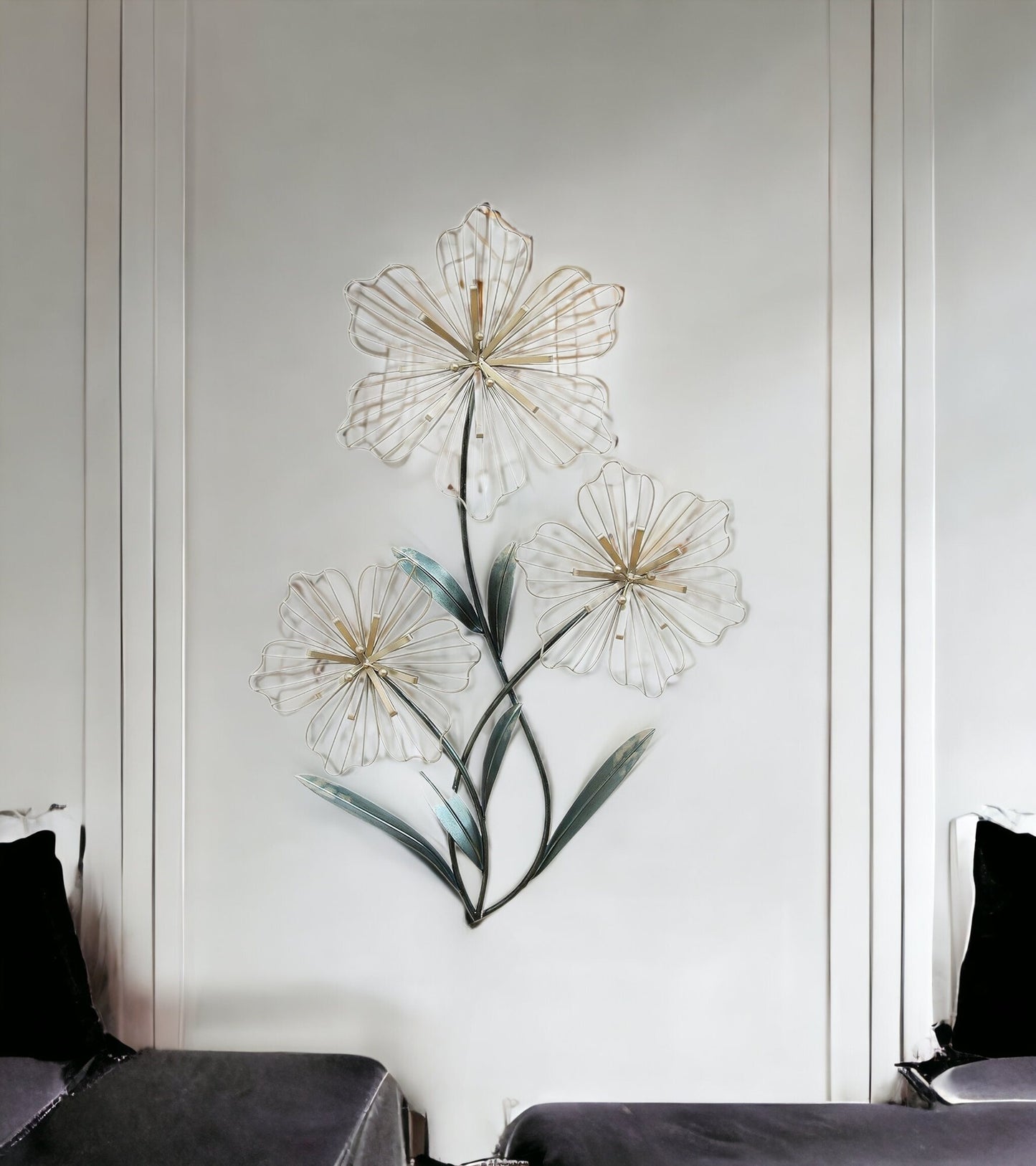 30" X 19" Silver Metal Flower Wall Decor