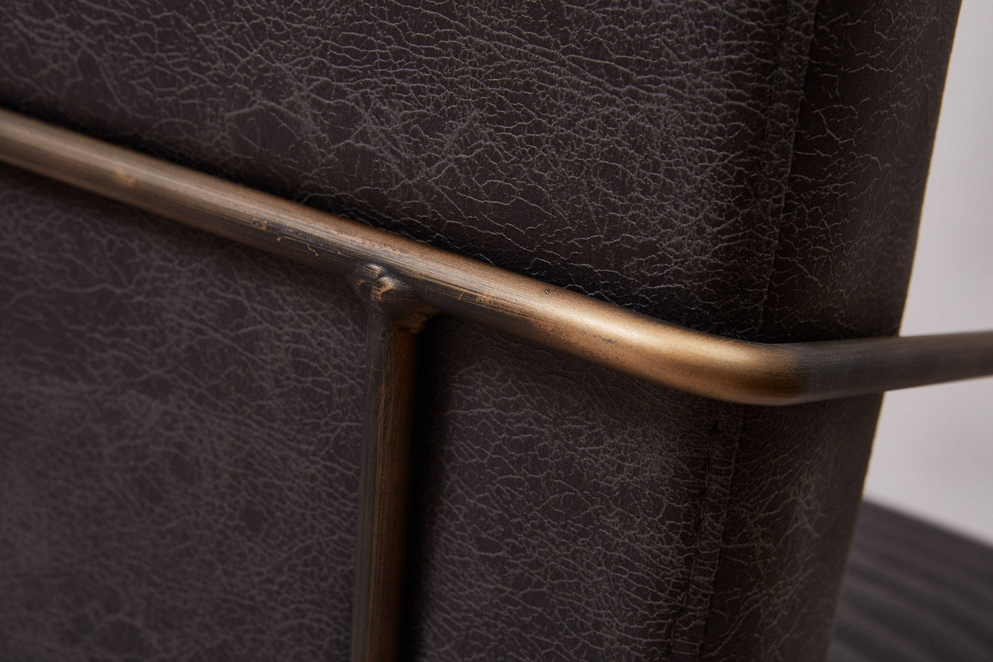 30" Charcoal And Brown Faux Leather Tufted Distressed Arm Chair