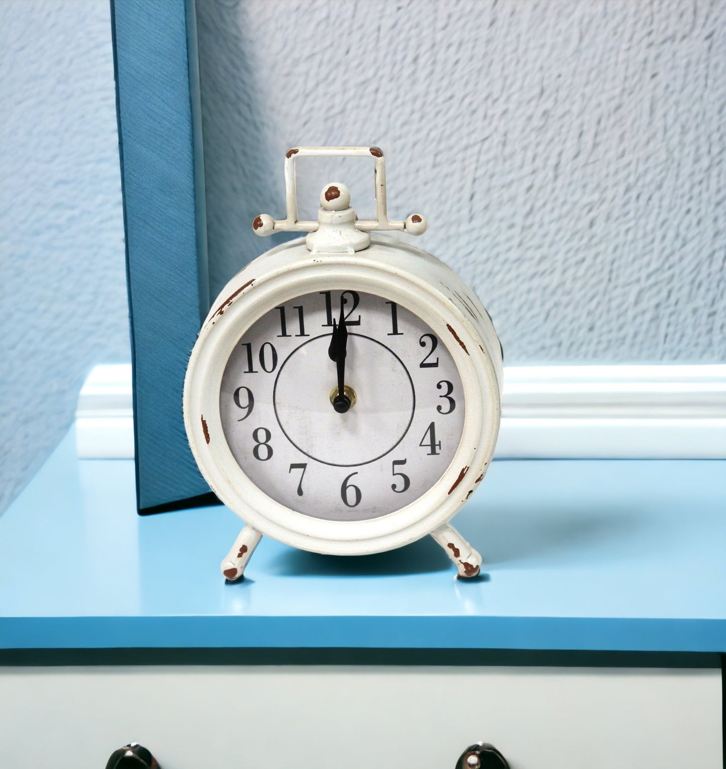 Vintage White Metal Round Table Clock