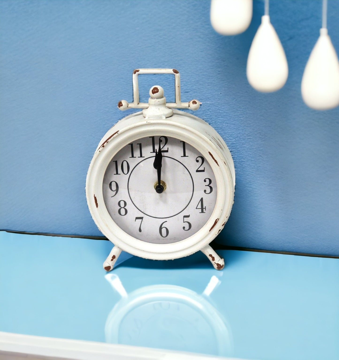 Vintage White Metal Round Table Clock