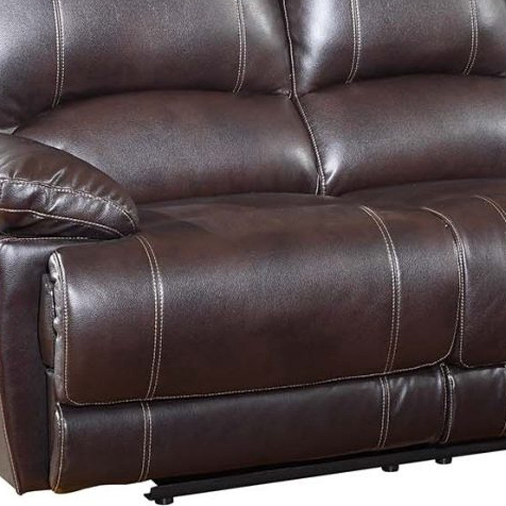 89" Brown And Black Faux Leather Reclining Sofa