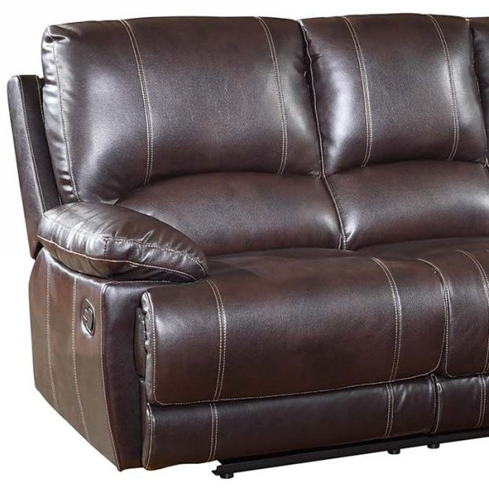 89" Brown And Black Faux Leather Reclining Sofa