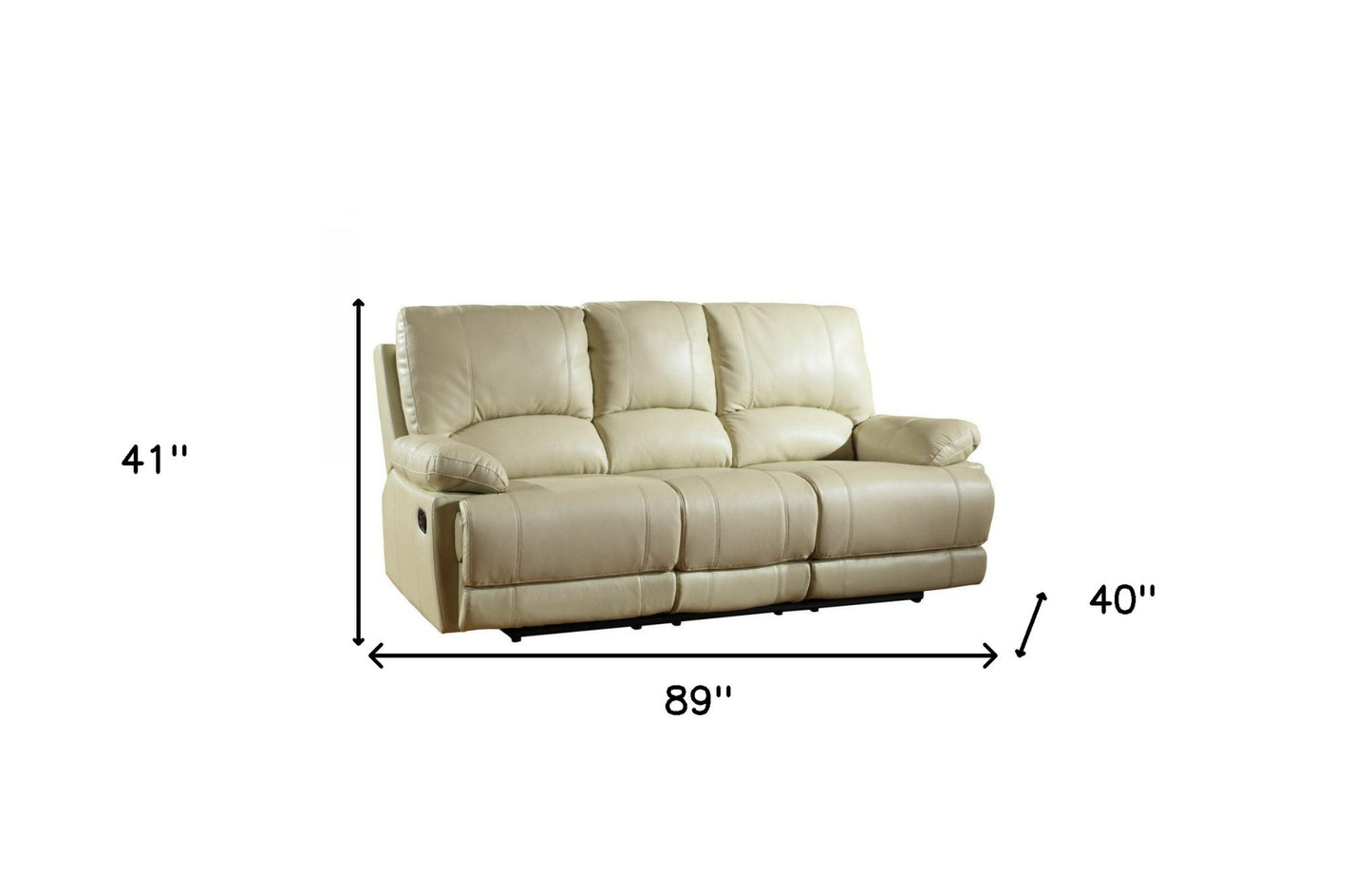 89" Beige And Black Faux Leather Reclining Sofa