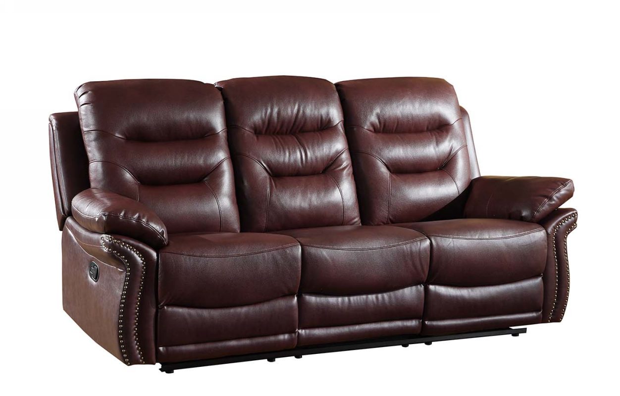 90" Burgundy And Black Faux Leather Reclining Sofa