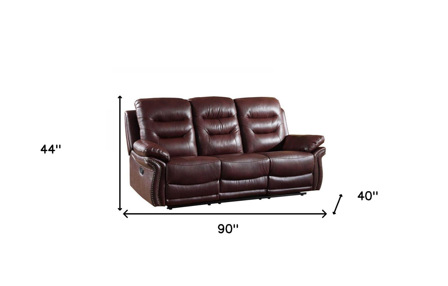 90" Burgundy And Black Faux Leather Reclining Sofa