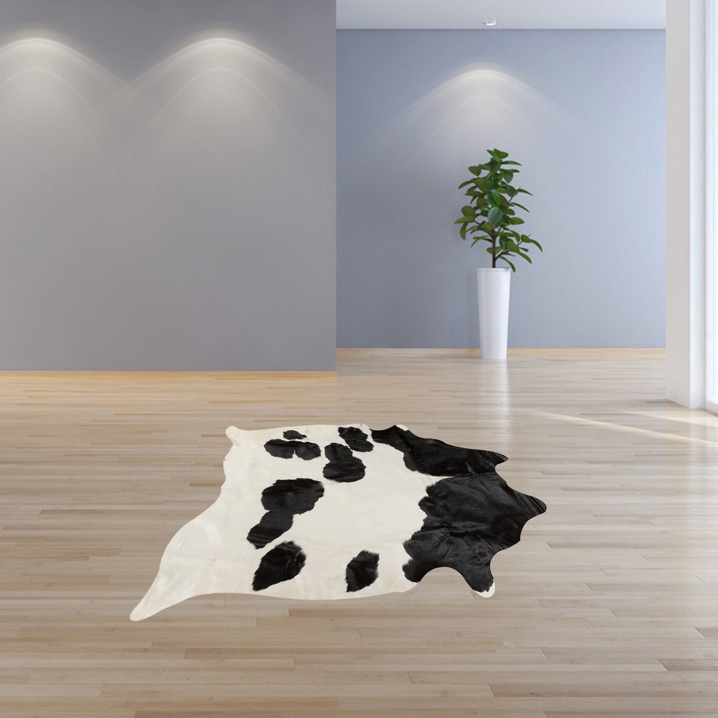 72" X 84" White And Black Cowhide Rug
