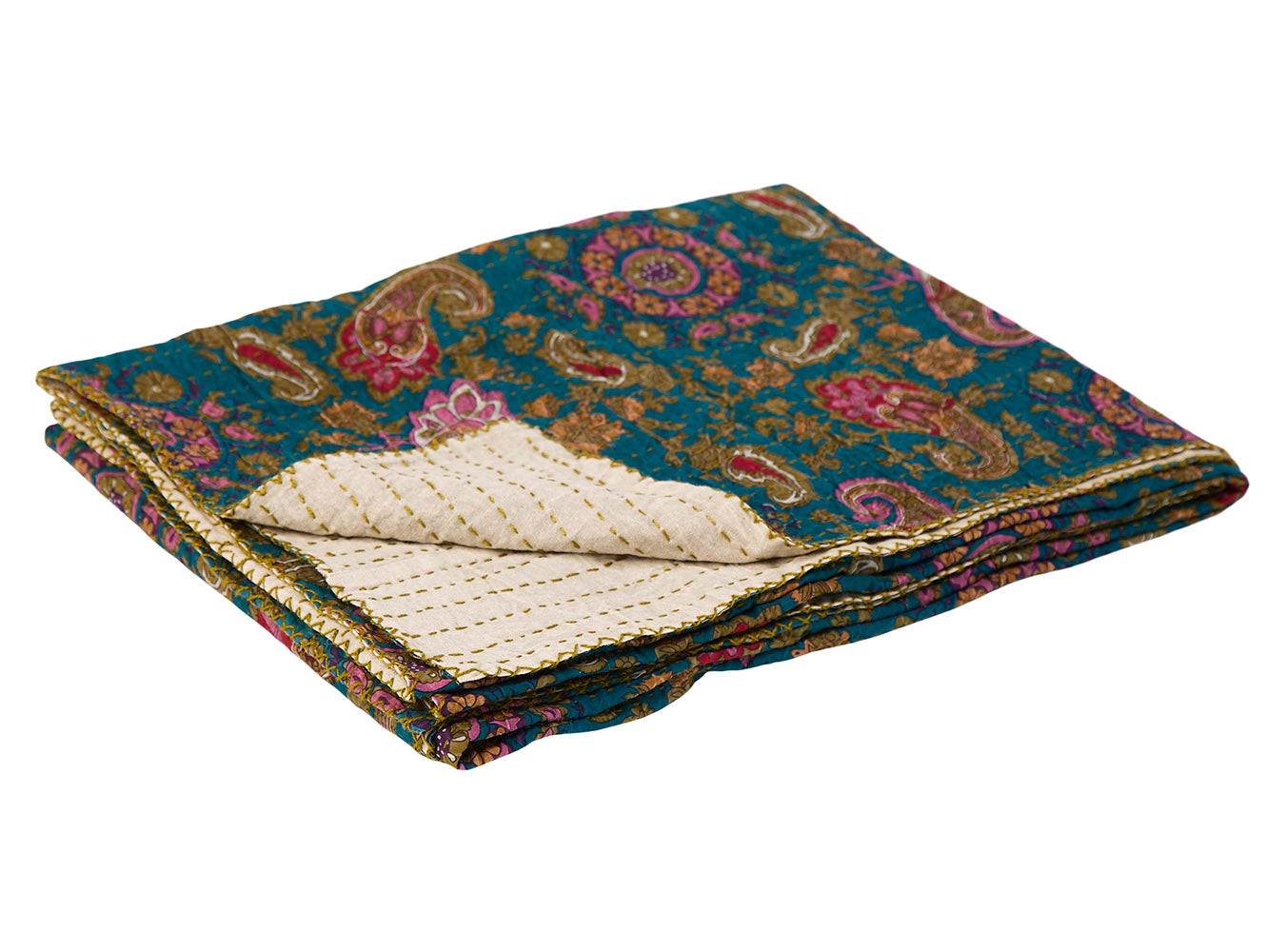 50" X 70" Multicolored Kantha Cotton - Throw