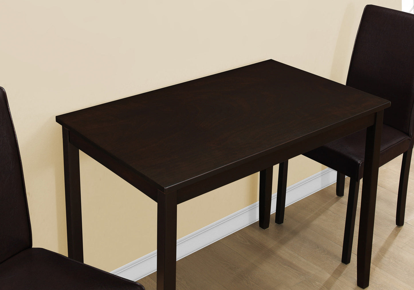 68" X 75" X 102" Cappuccino Solid Wood Foam Veneer Leatherlook 3Pcs Dining Set