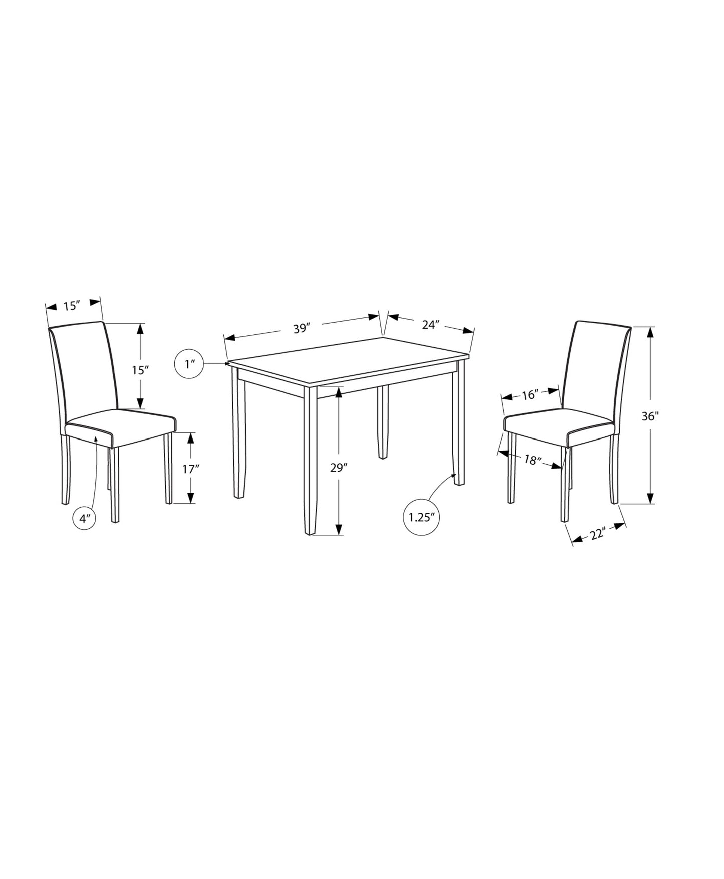 68" X 75" X 102" Cappuccino Solid Wood Foam Veneer Leatherlook 3Pcs Dining Set