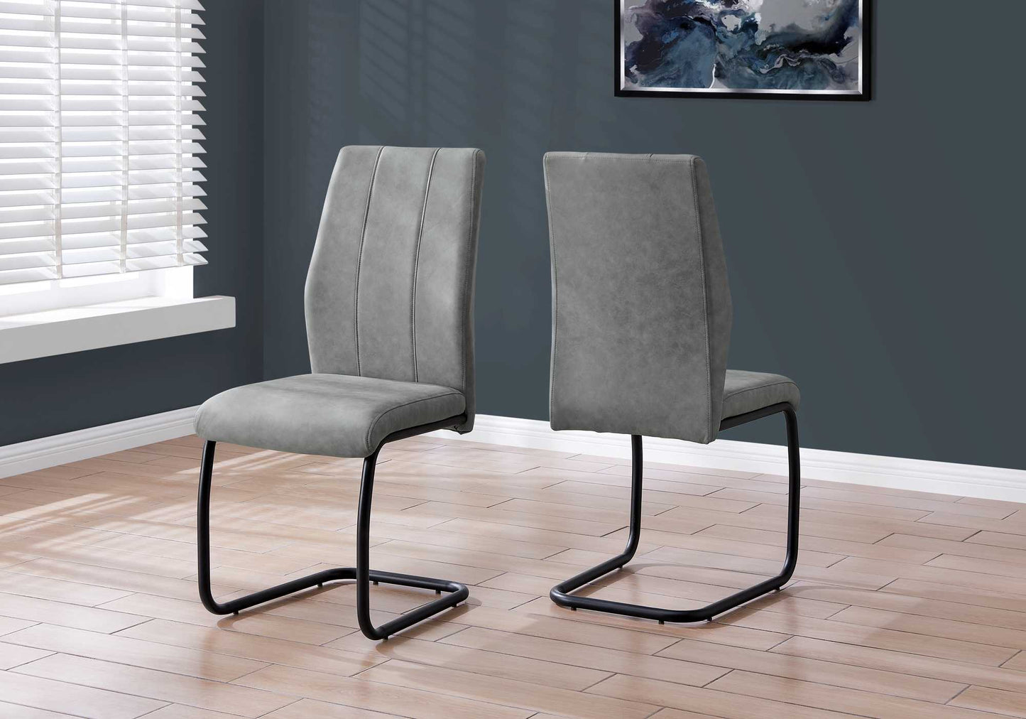 Set Of Two Taupe Upholstered Faux Leather Slat Back Dining Chairs