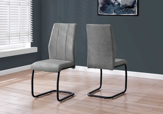Set Of Two Taupe Upholstered Faux Leather Slat Back Dining Chairs