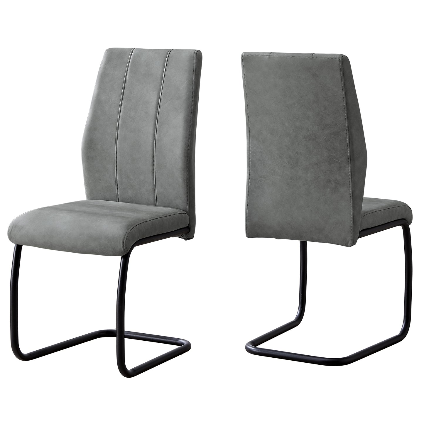 Set Of Two Taupe Upholstered Faux Leather Slat Back Dining Chairs