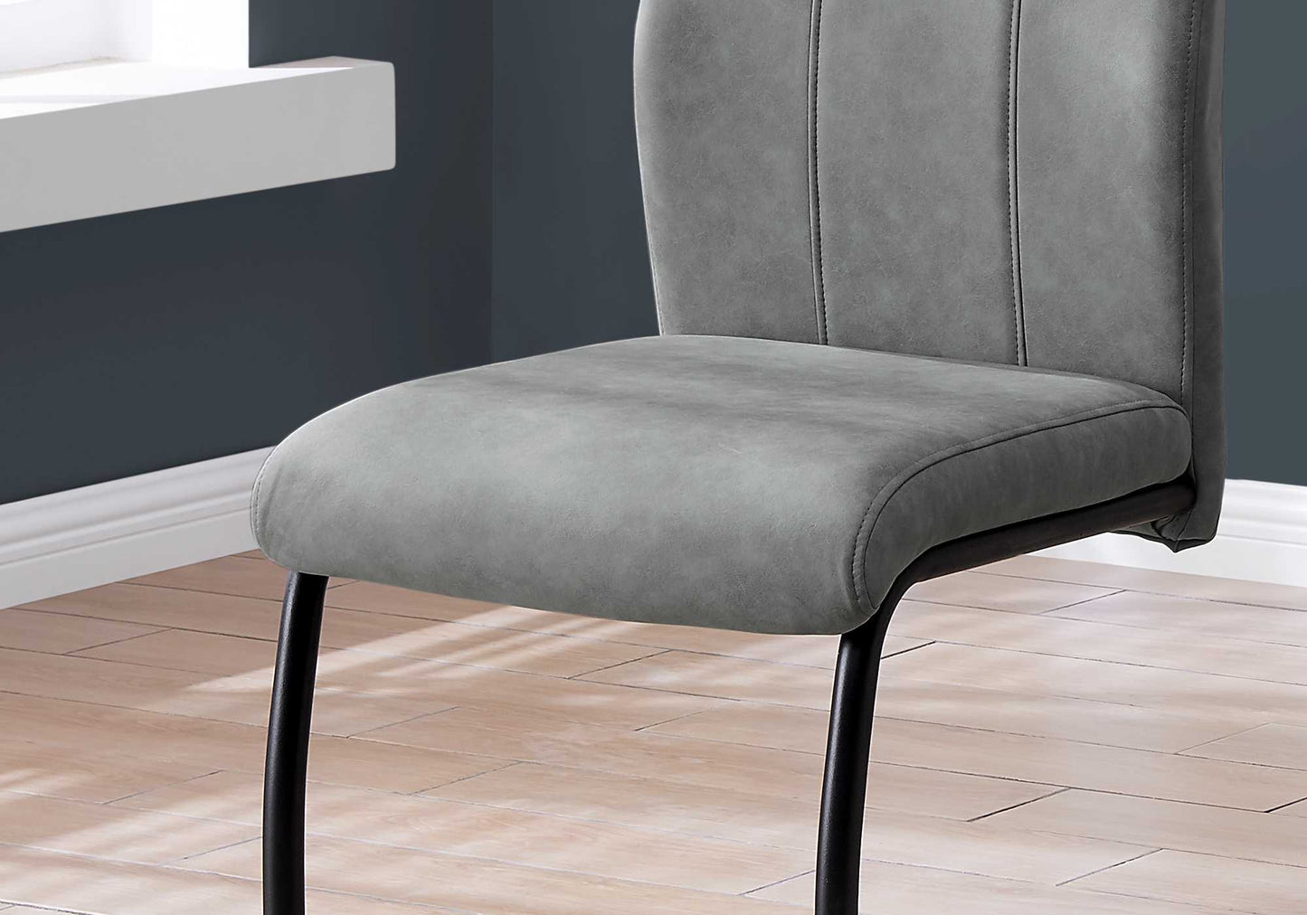 Set Of Two Taupe Upholstered Faux Leather Slat Back Dining Chairs