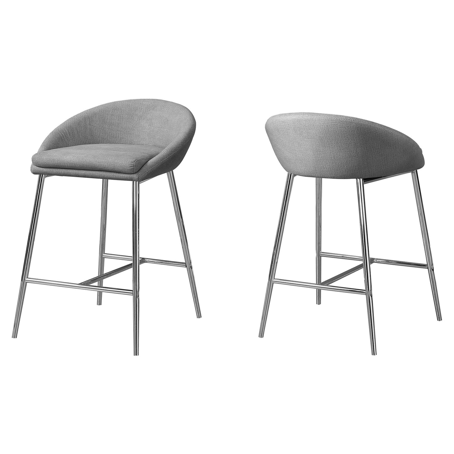 Set Of Two 60" Gray And Silver Metal Low Back Bar Chairs With Footrest