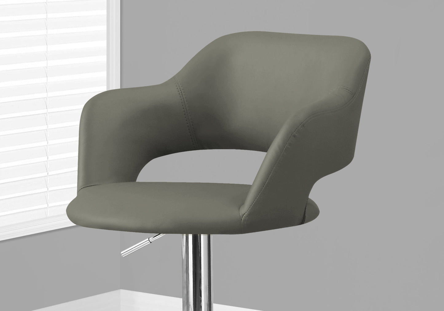 36" Gray And Silver Metal Low Back Bar Height Bar Chair With Footrest