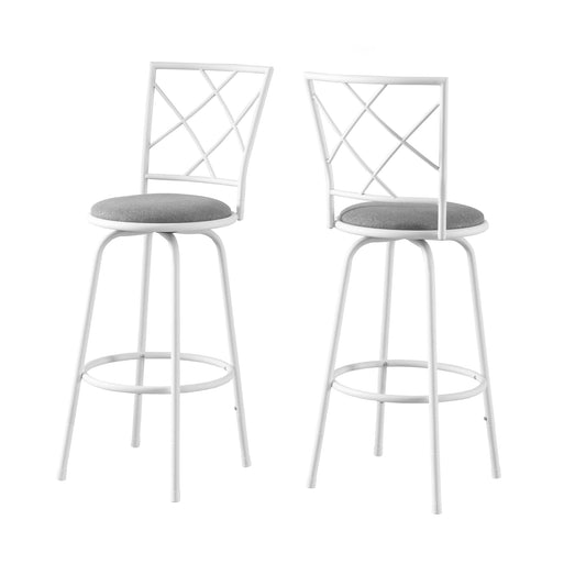 Set Of Two 88" Gray And White Metal Bar Chairs With Footrest