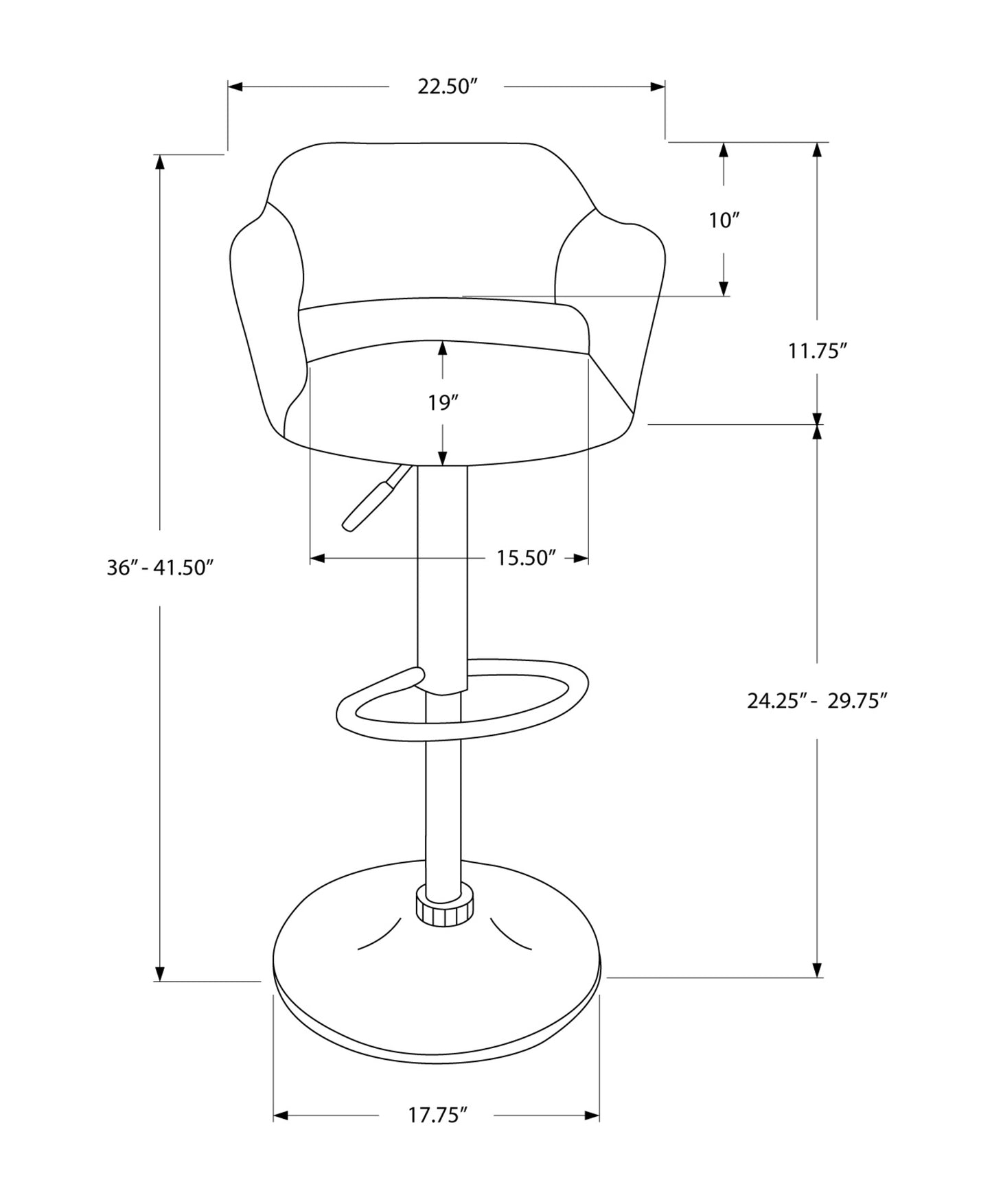 36" White Metal Low Back Bar Height Bar Chair With Footrest