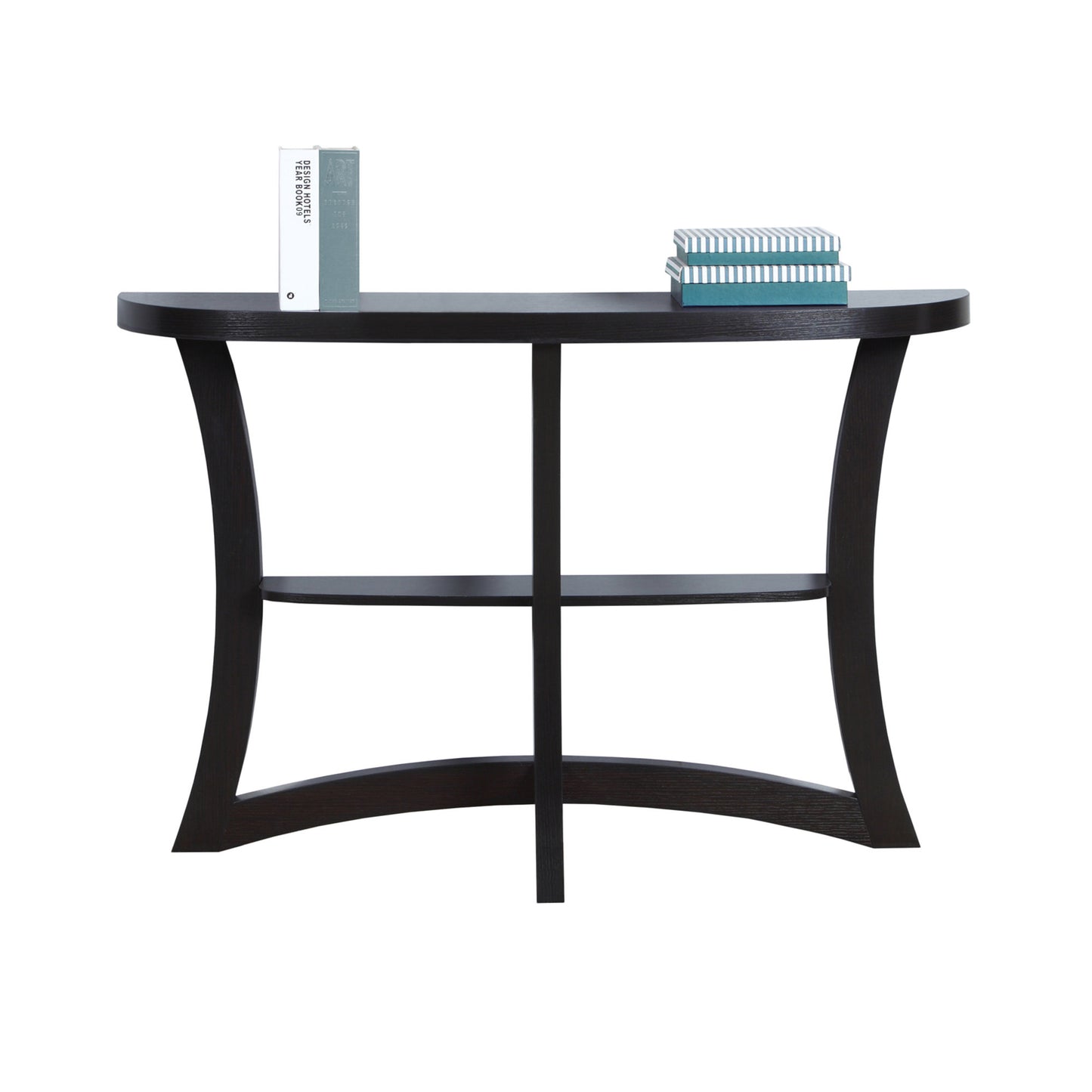 47" Espresso Half Moon Three Leg Console Table With Storage