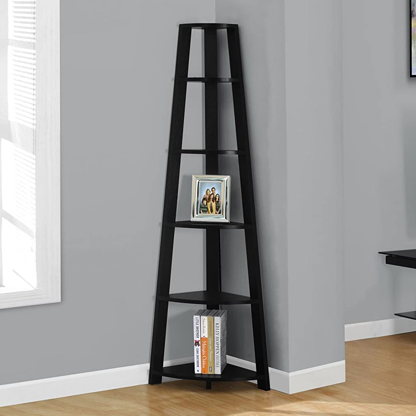 71" Taupe Five Tier Corner Bookcase