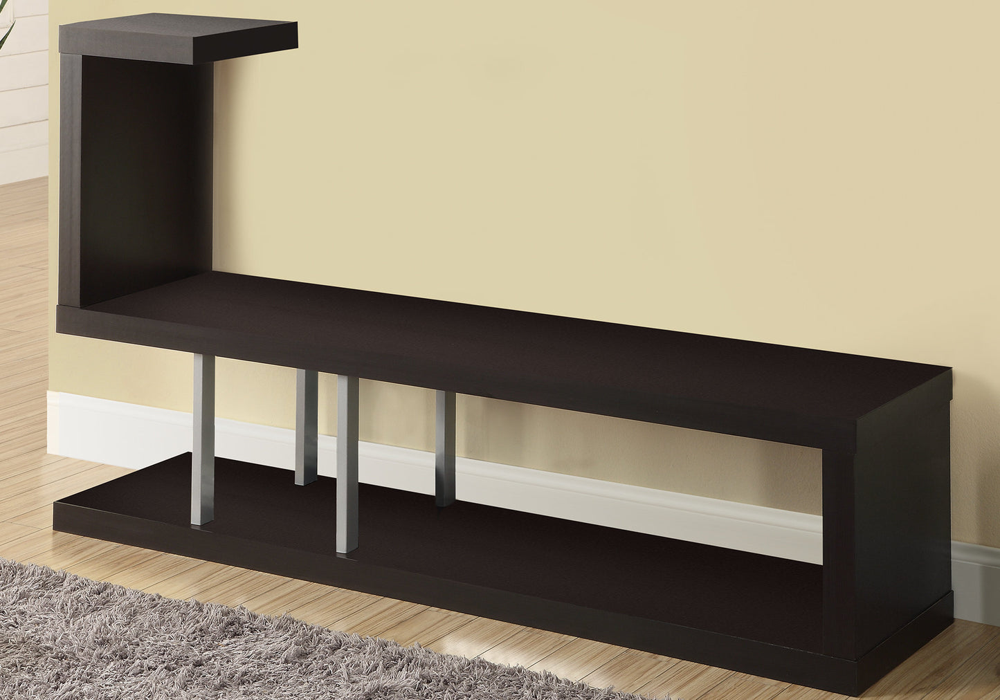 35.25" Cappuccino Particle Board Hollow Core And Silver Metal TV Stand