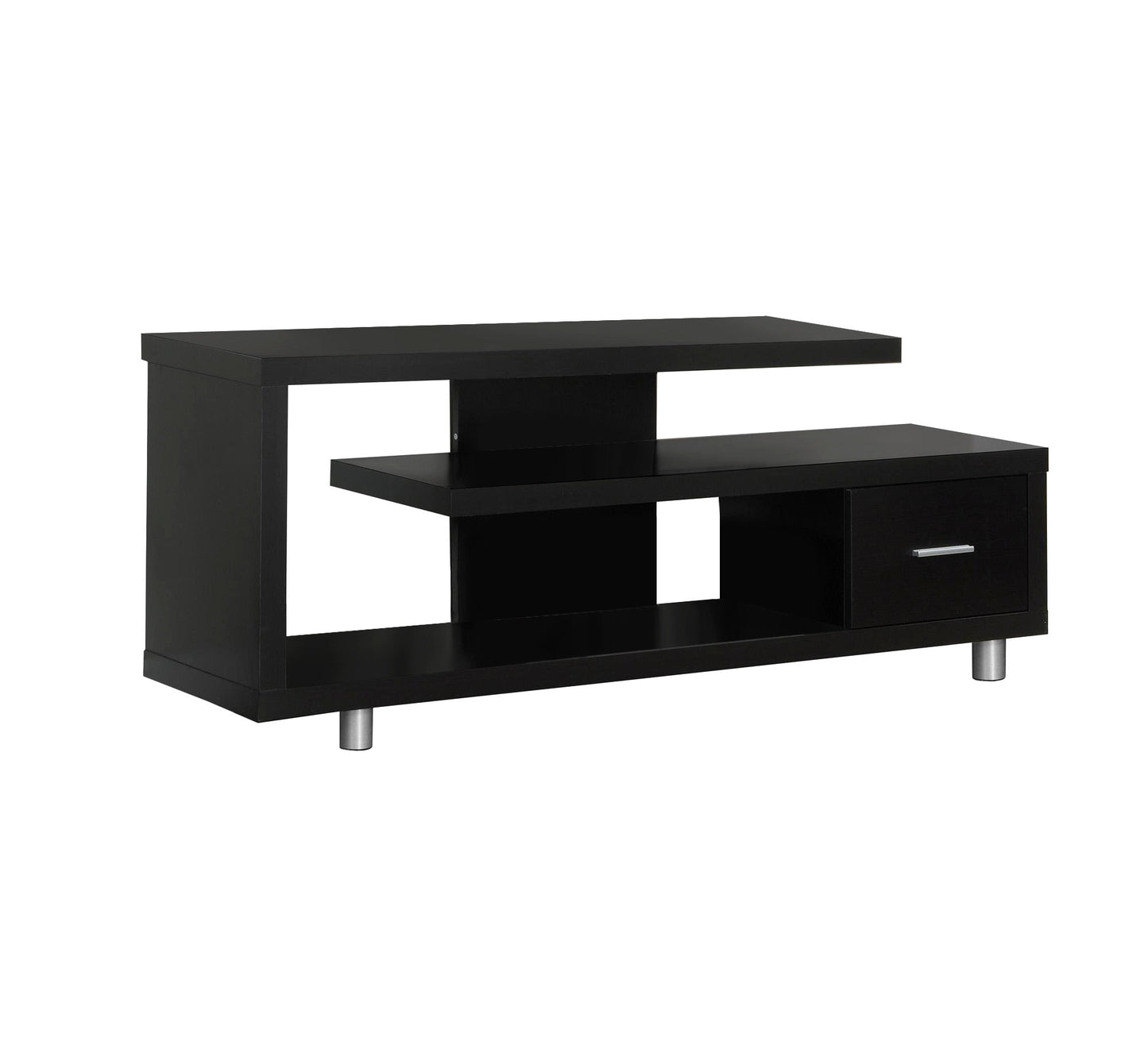 15.75" X 60" X 24" Black Grey Particle Board Hollow Core Metal TV Stand With A Drawer