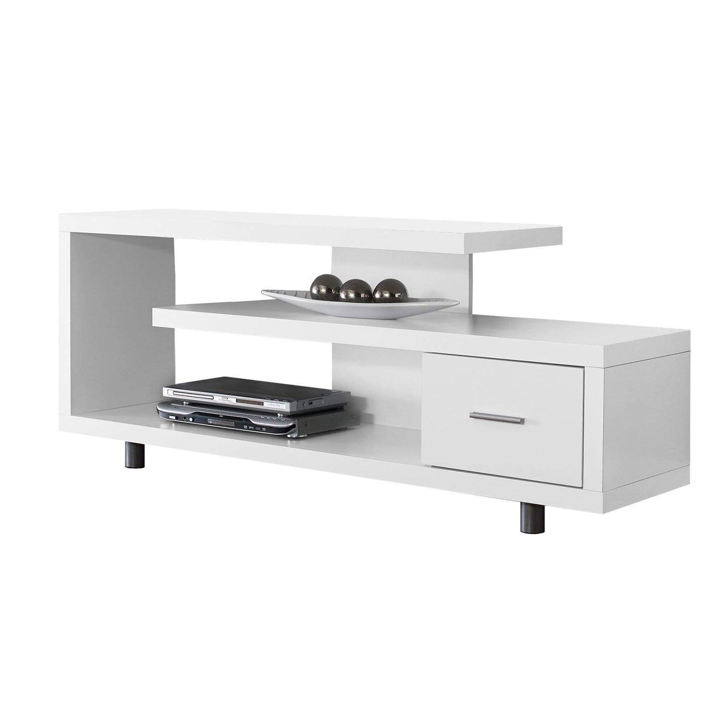 15.75" X 60" X 24" Black Grey Particle Board Hollow Core Metal TV Stand With A Drawer