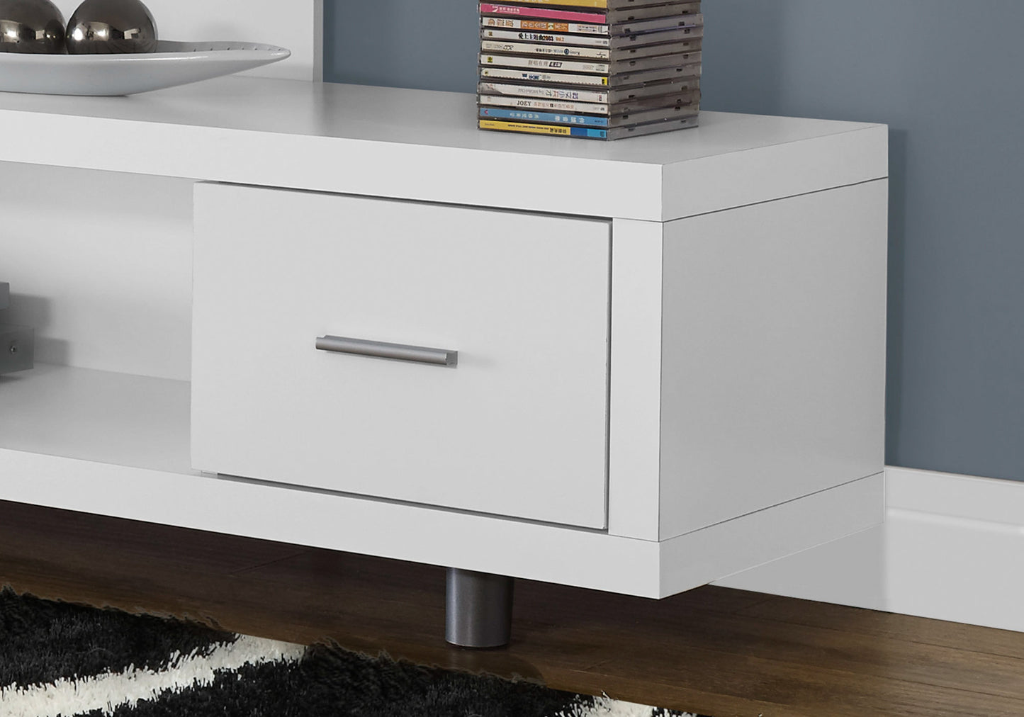 15.75" X 60" X 24" Black Grey Particle Board Hollow Core Metal TV Stand With A Drawer