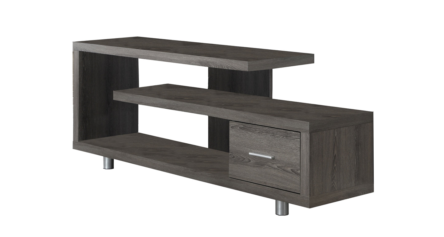 15.75" X 60" X 24" Black Grey Particle Board Hollow Core Metal TV Stand With A Drawer