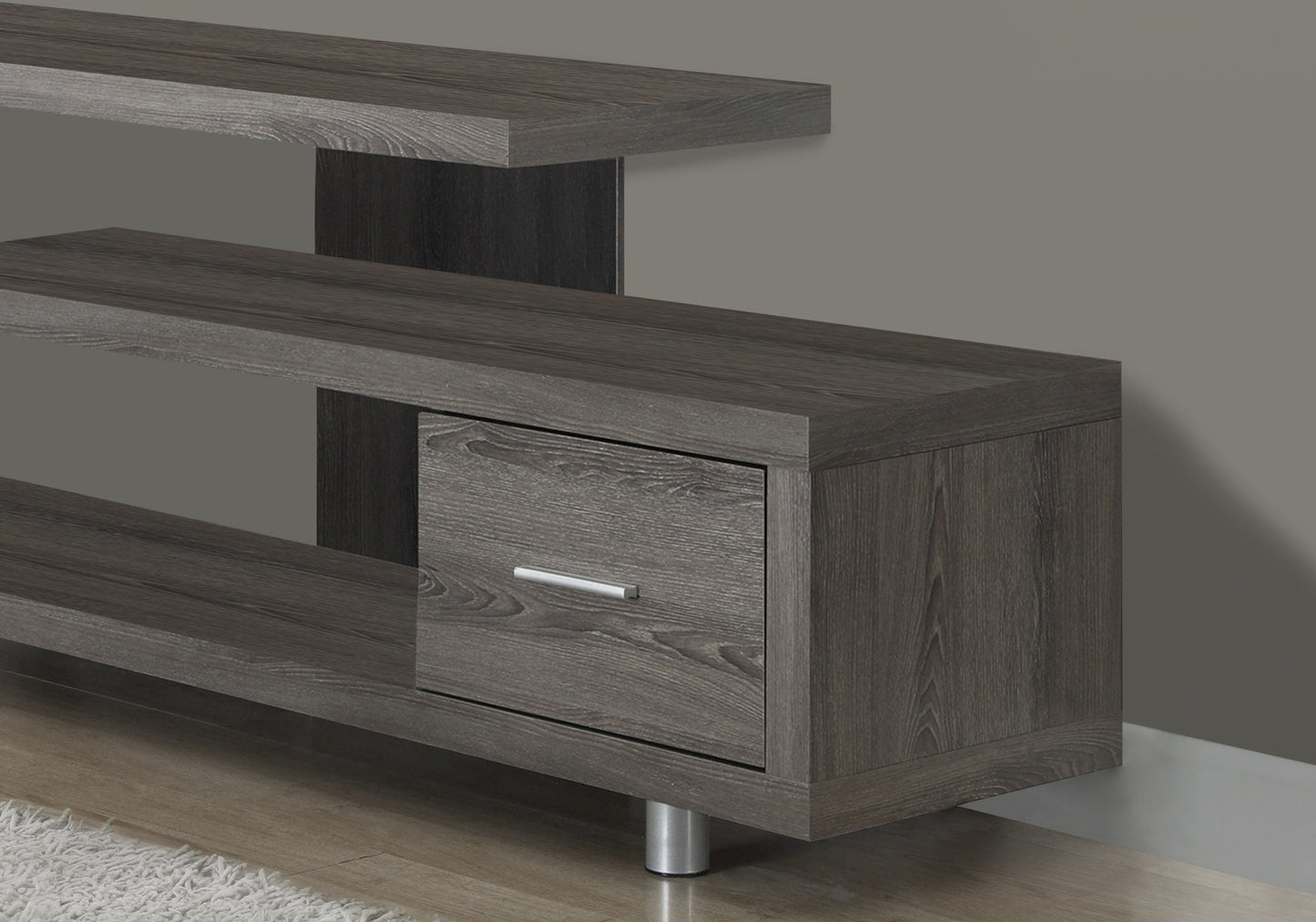 15.75" X 60" X 24" Black Grey Particle Board Hollow Core Metal TV Stand With A Drawer