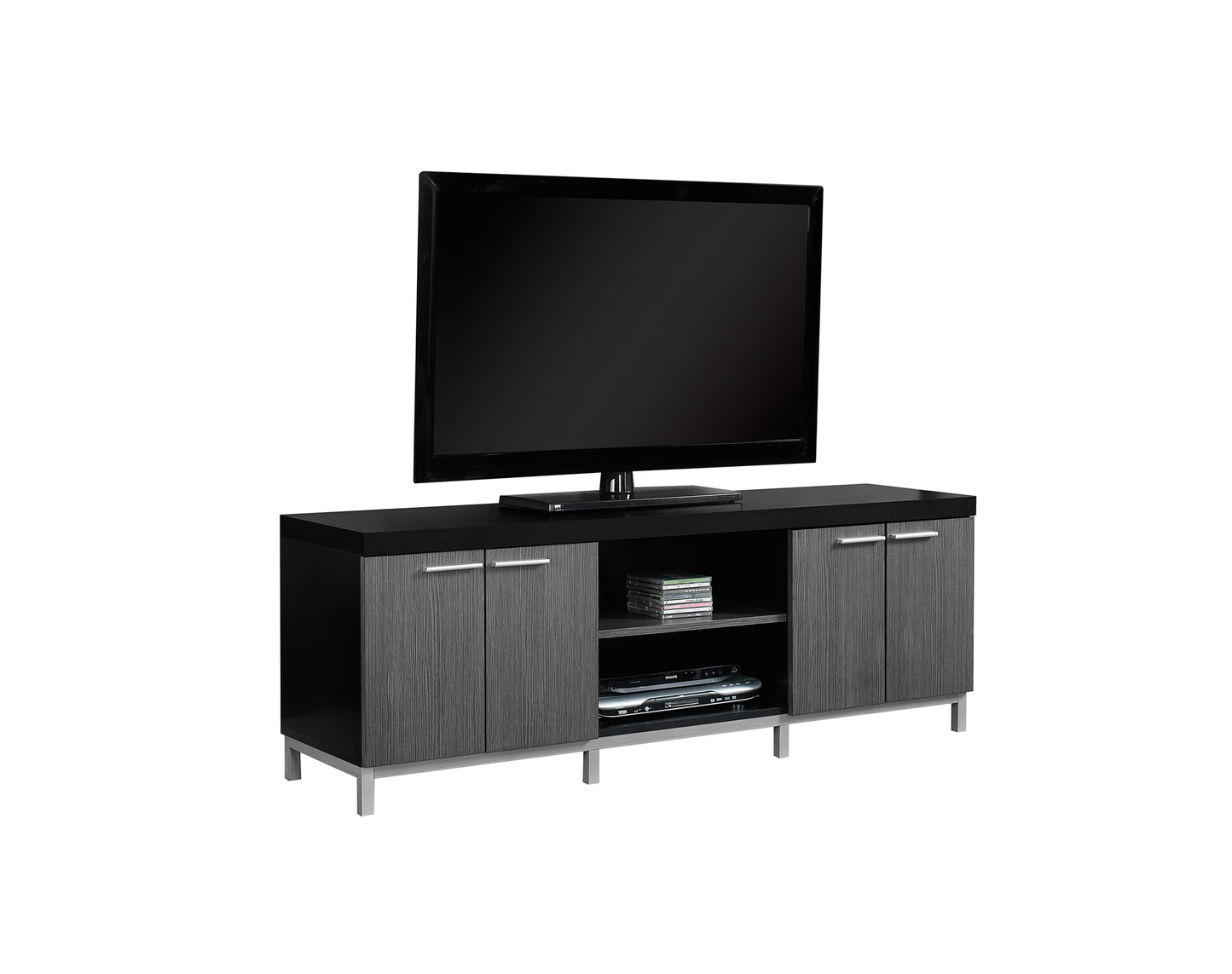 15.5" X 60" X 21.25" White Grey Silver Particle Board Hollow Core Metal TV Stand