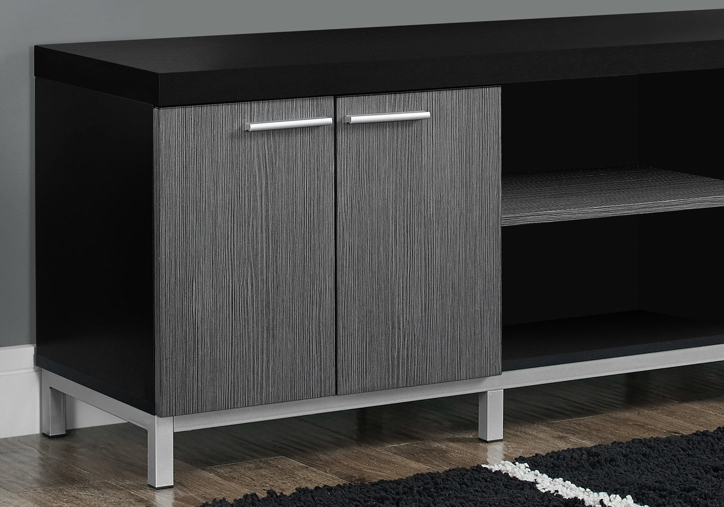 15.5" X 60" X 21.25" White Grey Silver Particle Board Hollow Core Metal TV Stand