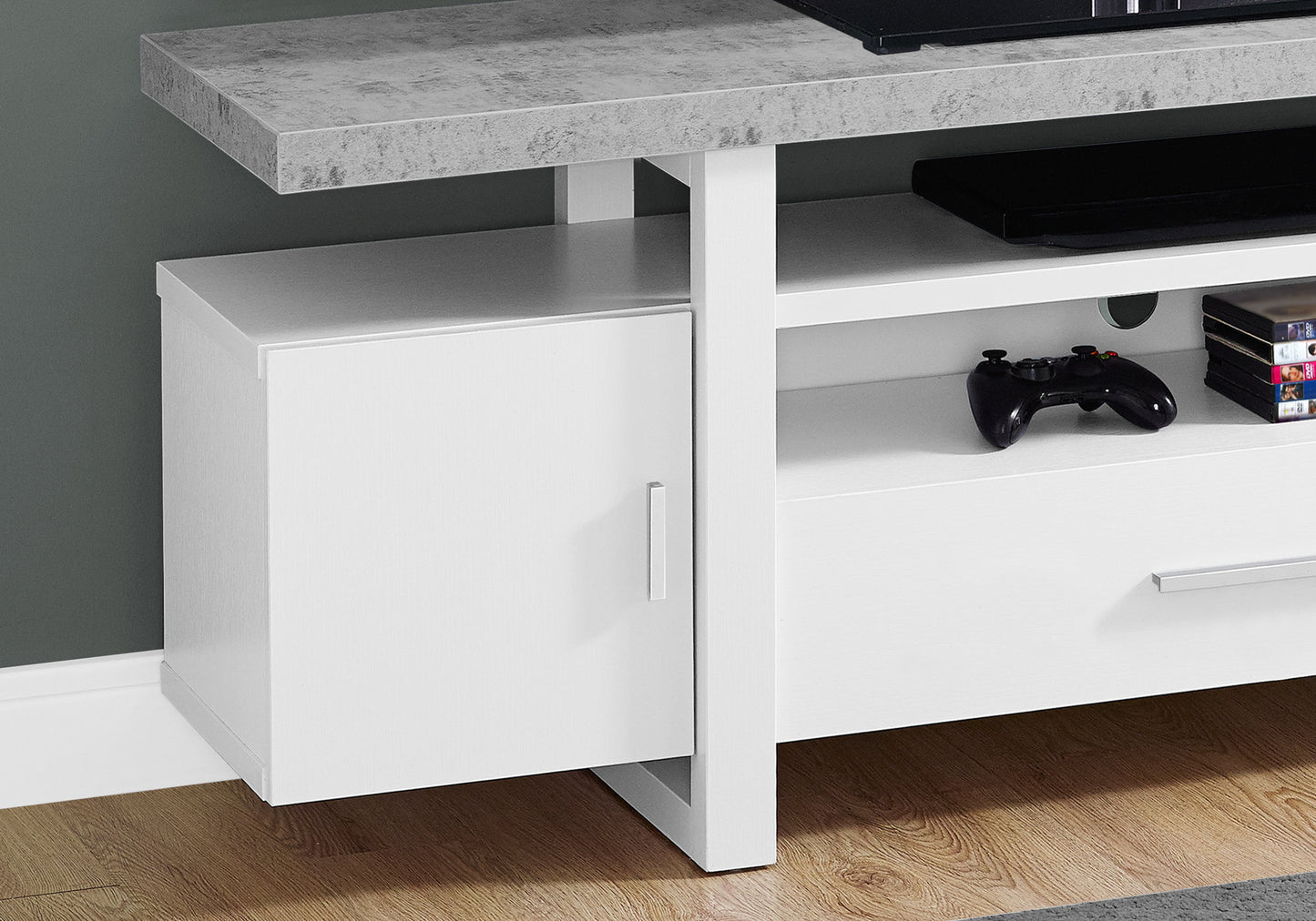 White TV Stand With Grey Top