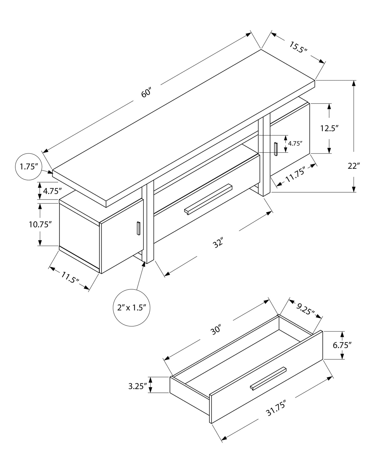 White TV Stand With Grey Top