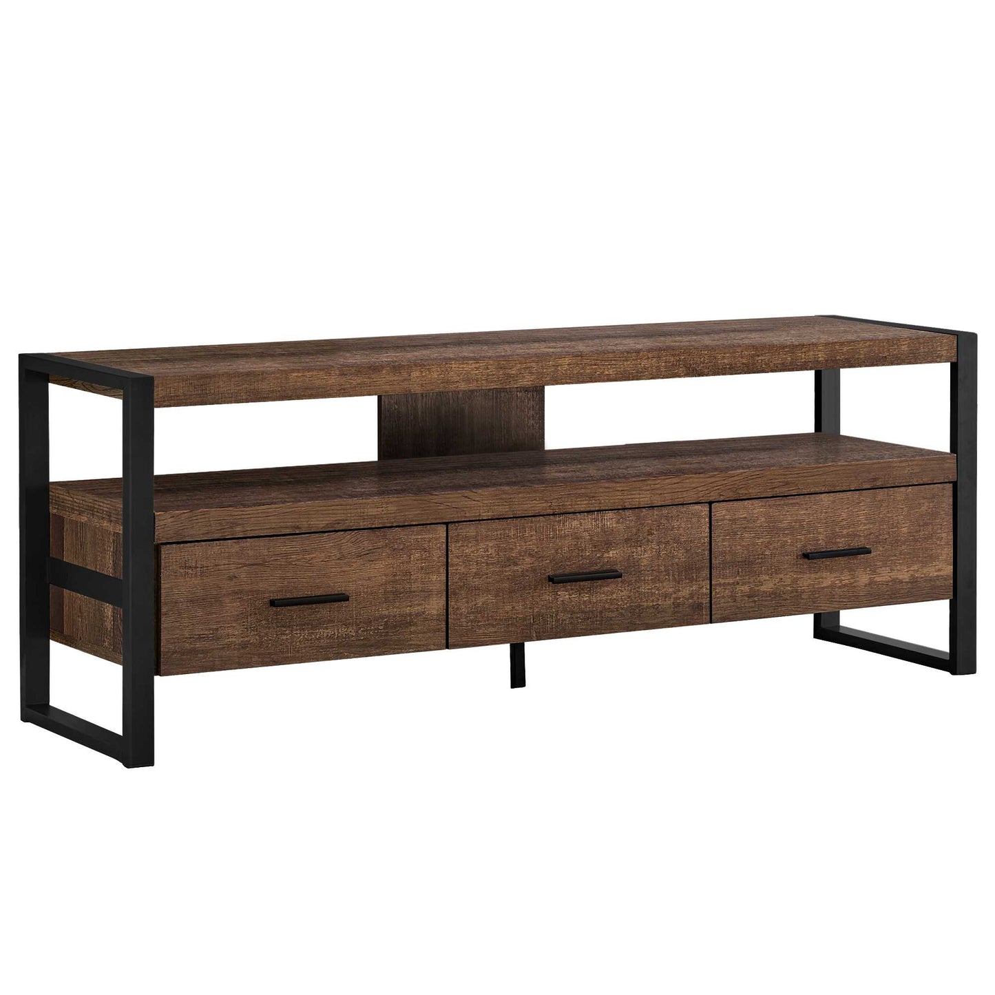 15.5" X 59" X 21.75" Taupe Black Particle Board Hollow Core Metal TV Stand With 3 Drawers