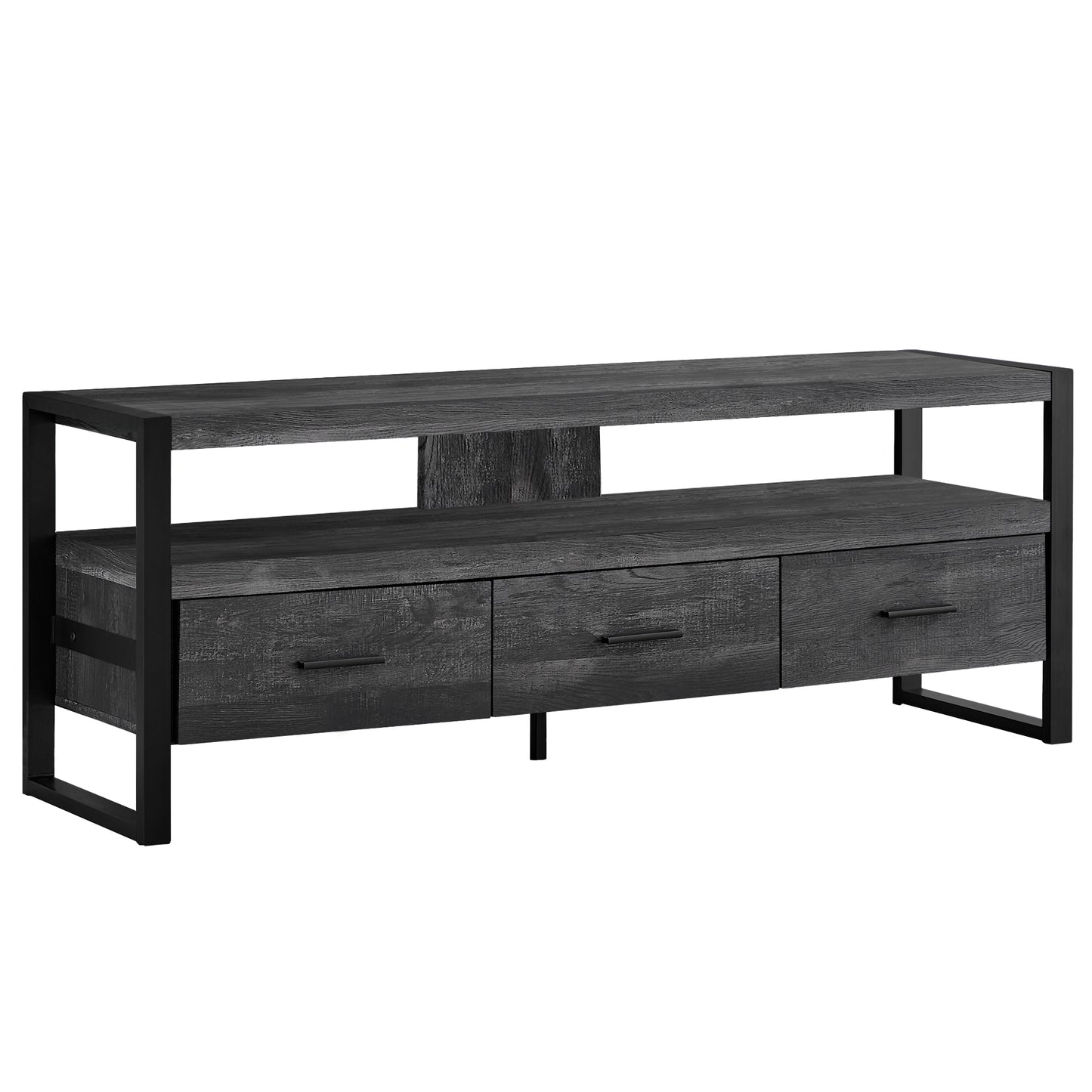 15.5" X 59" X 21.75" Taupe Black Particle Board Hollow Core Metal TV Stand With 3 Drawers