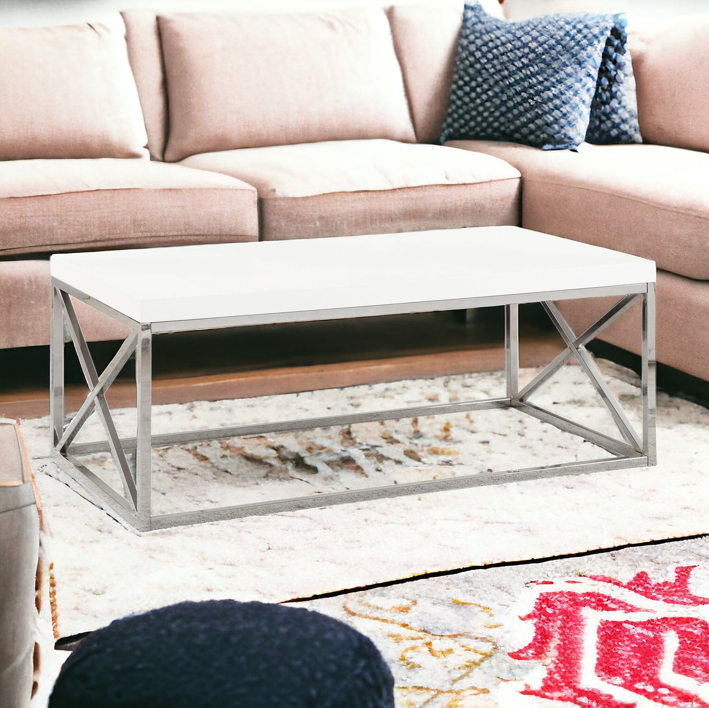 44" Gray And Silver Iron Coffee Table