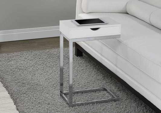 10.25" X 15.75" X 24.5" Grey Finish Drawer And Black Metal Accent Table