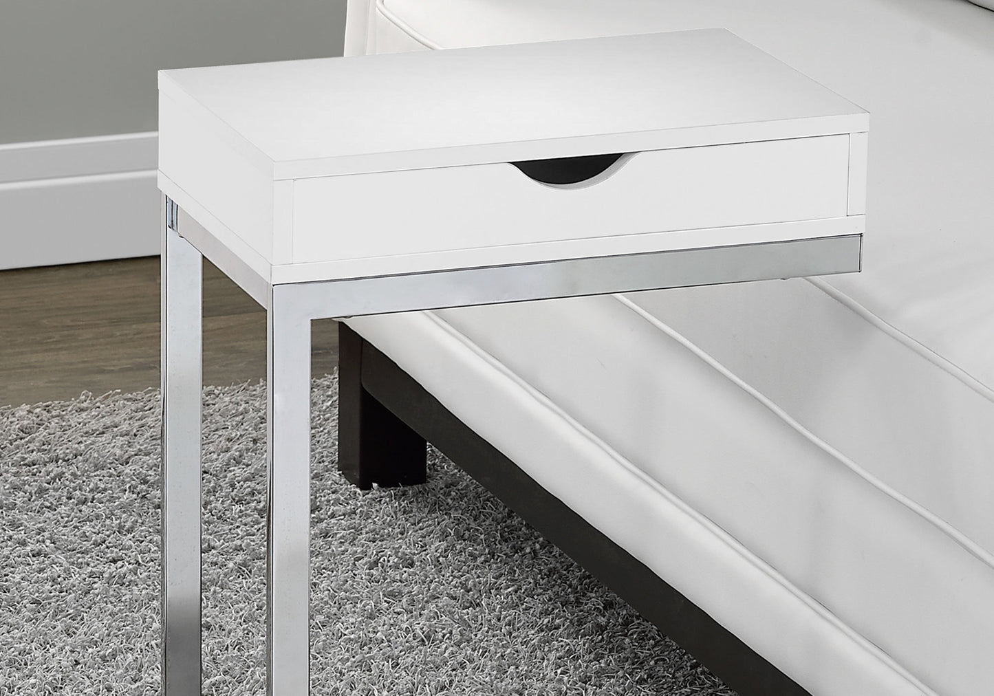 10.25" X 15.75" X 24.5" Grey Finish Drawer And Black Metal Accent Table
