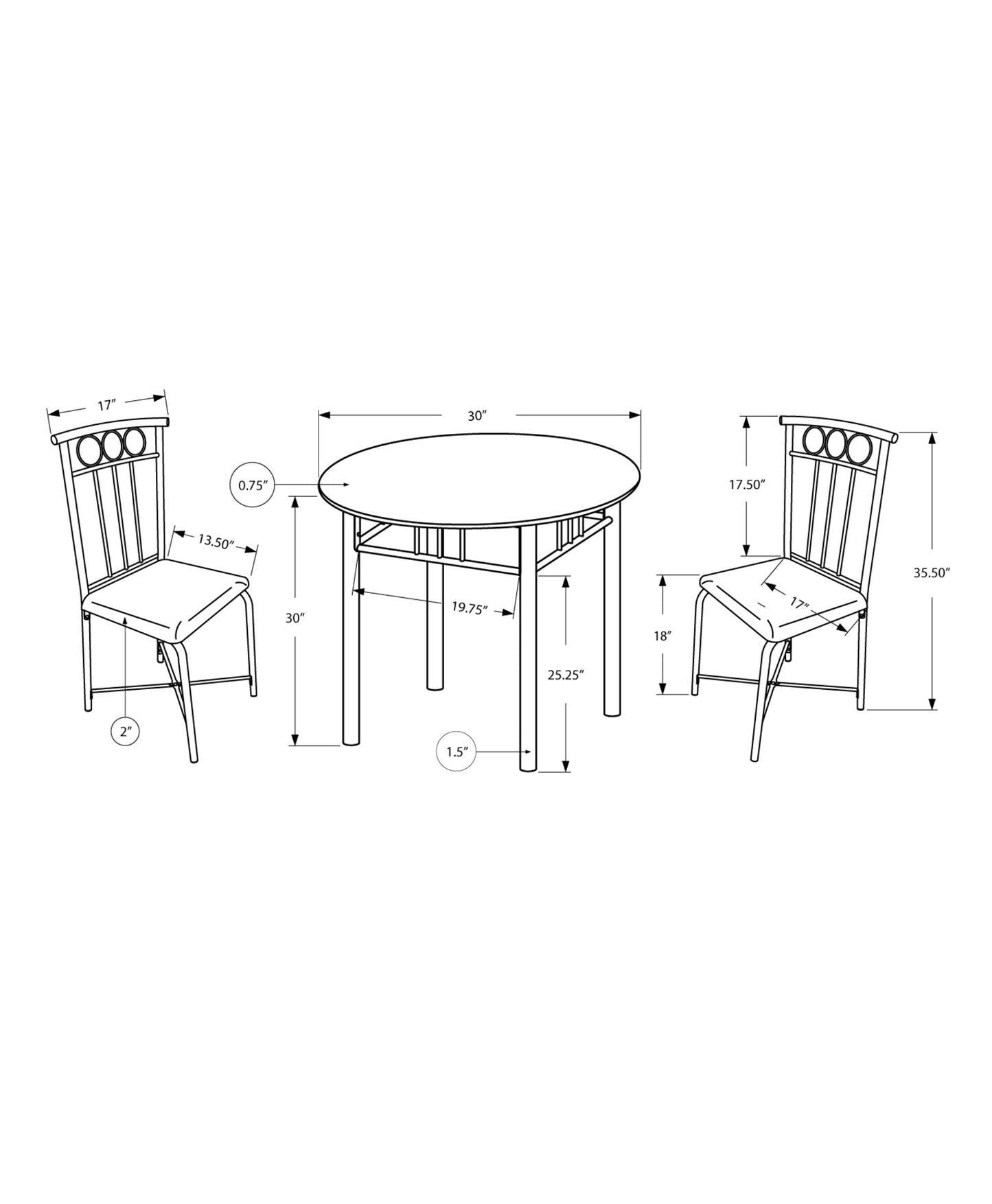 64" X 64" X 101" Cappuccino Beige Brown Metal Foam Microfiber 3Pcs Dining Set