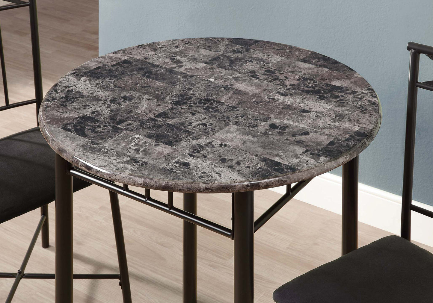 64" X 64" X 101" Grey Black Metal Foam Microfiber 3Pcs Dining Set
