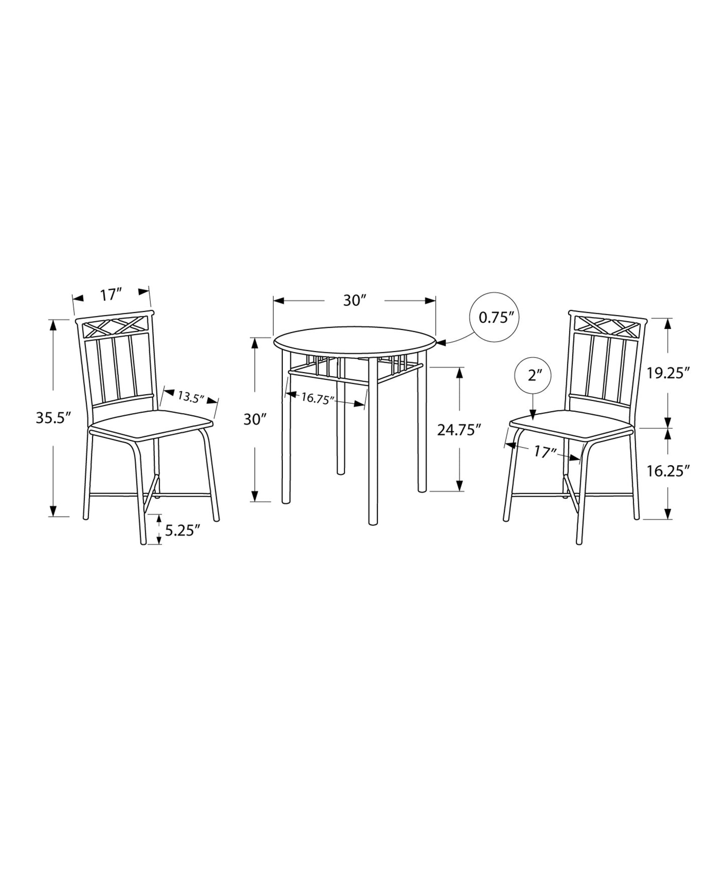 64" X 64" X 101" Grey Black Metal Foam Microfiber 3Pcs Dining Set