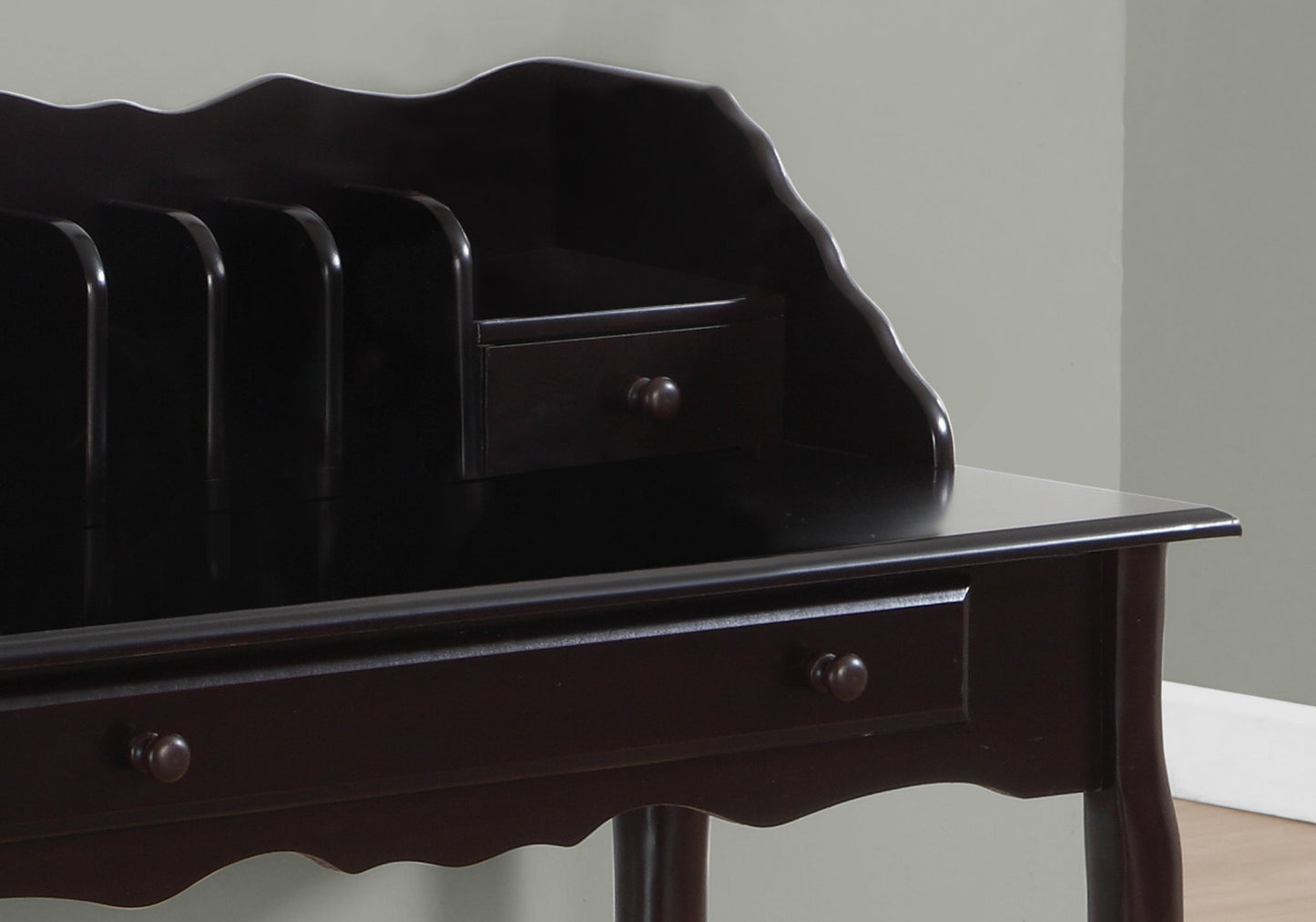 18" Dark Brown Peninsula Secretary Desk With Two Drawers