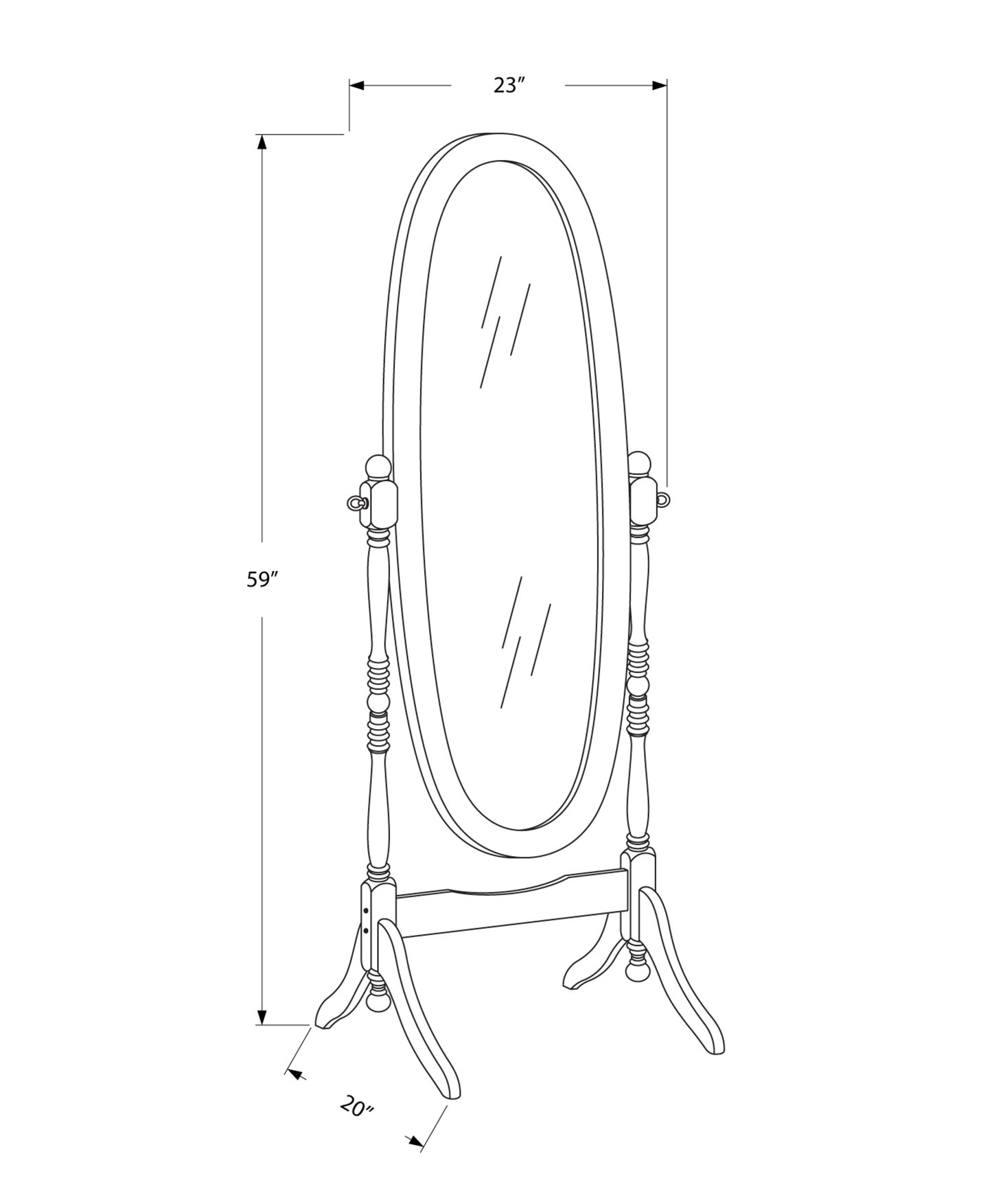 White Oval Cheval Standing Mirror