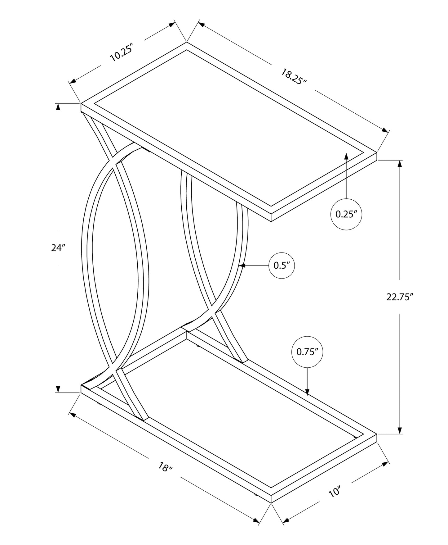 18.25" X 10.25" X 24" Gold Metal Glass Accent Table