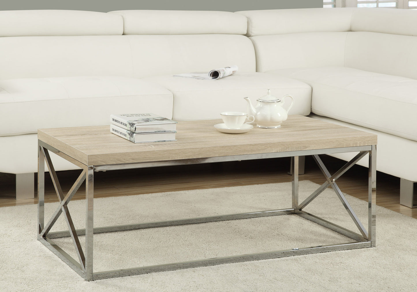 44" Gray And Silver Iron Coffee Table