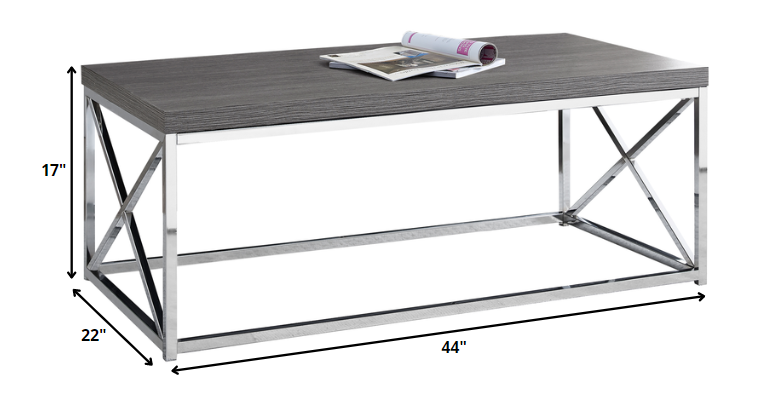 44" Gray And Silver Iron Coffee Table