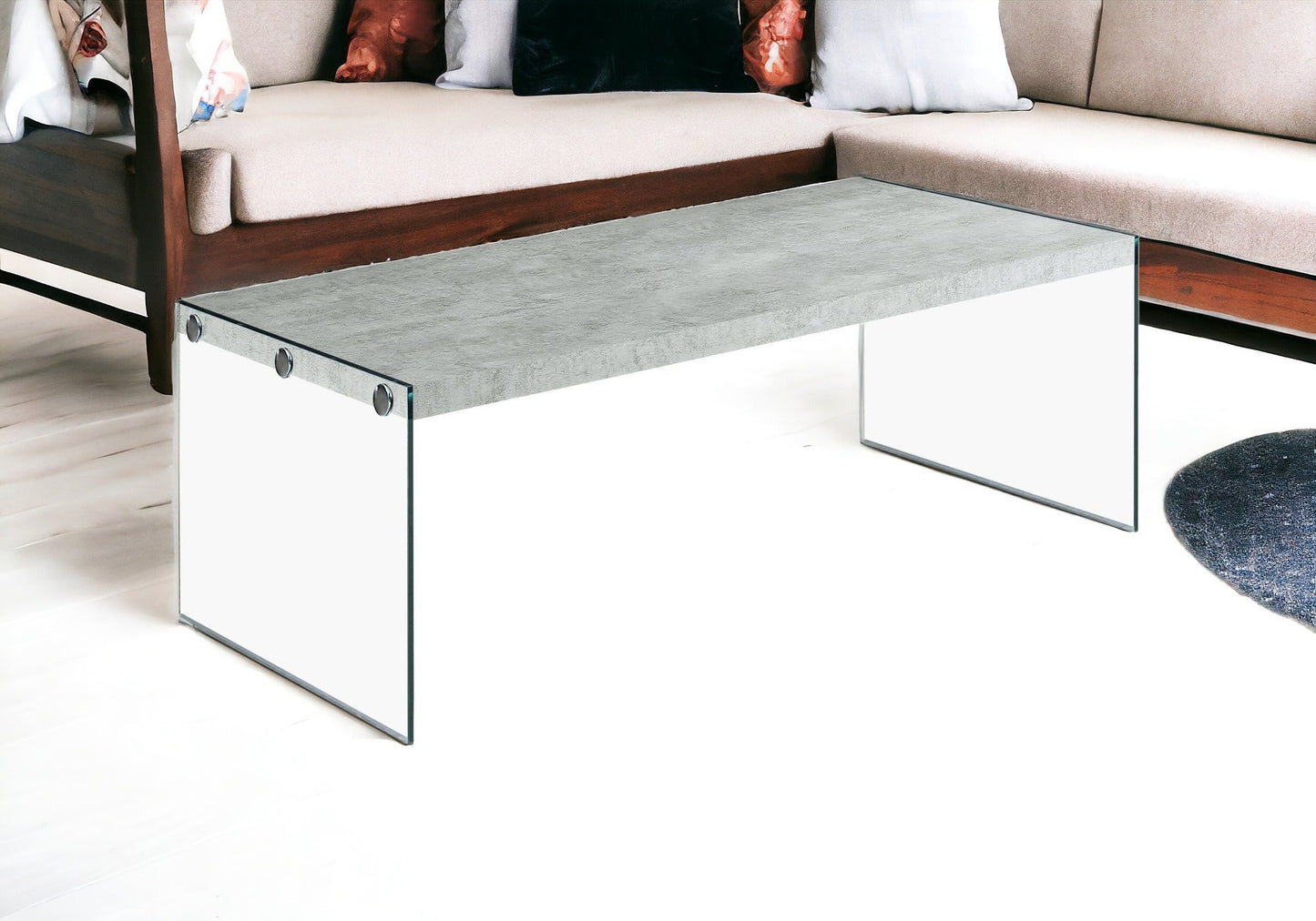 44" Taupe And Clear Glass Coffee Table