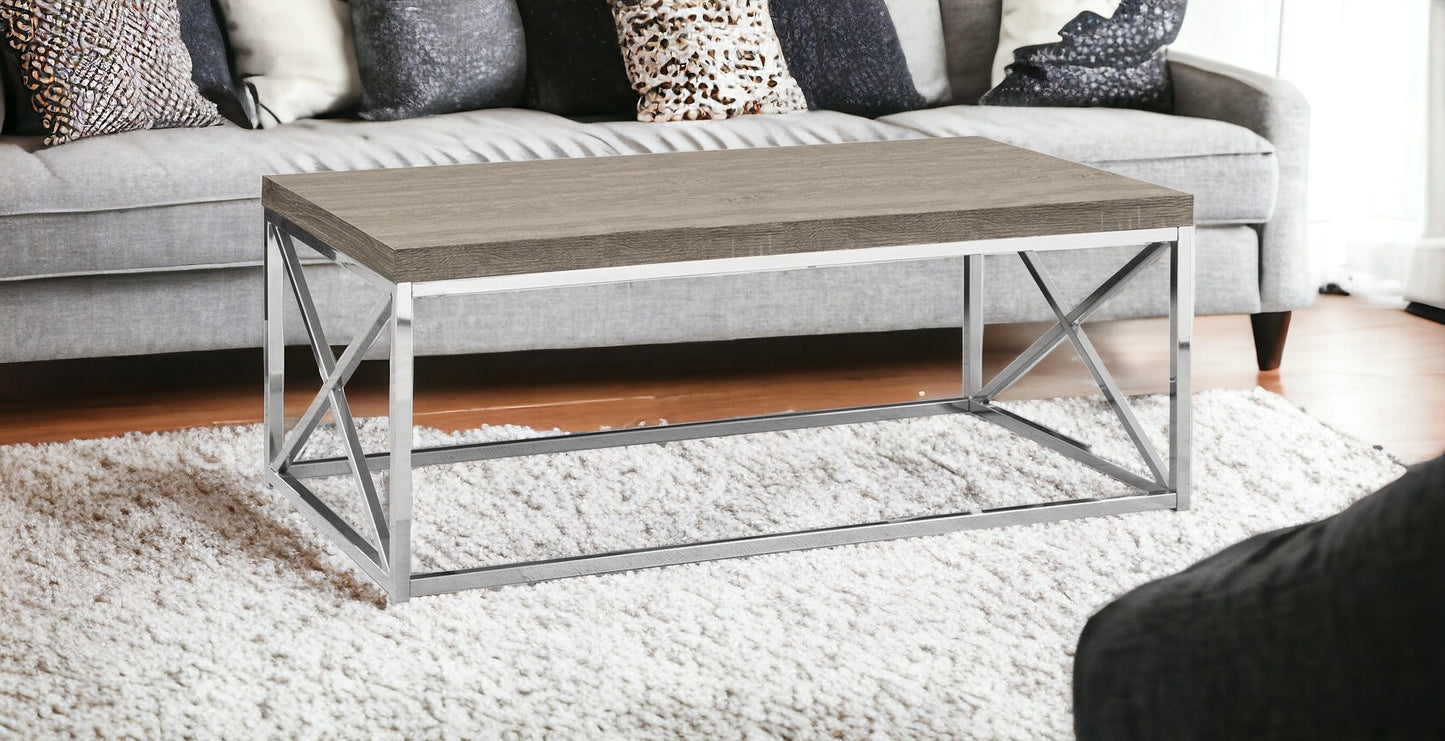 44" Gray And Silver Iron Coffee Table